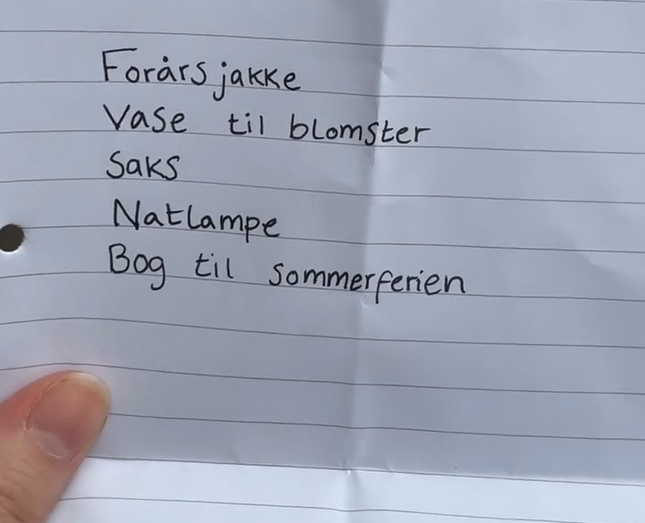 Huskeliste til indkøb i genbrugsbutik.